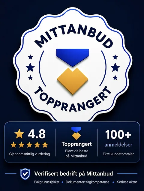Mittanbud topprangert. 4,8 gjennomsnittlig vurdering.