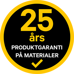 25 års produktgaranti på materialer